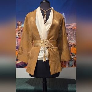 Gold Textured Kimono Jacket with Obi Belt